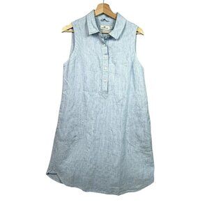 Vineyard Vines Sleeveless Linen Dress Blue White Striped w/ Pockets Size 10 READ